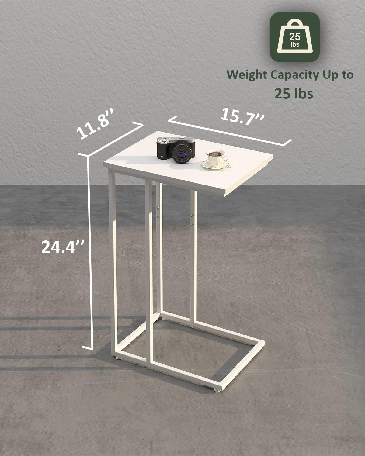 C Shaped End Table, C Side Table for Sofa, Couch and Bed, Tv Tray Table Fits Small Space, Living Room Bedroom, White