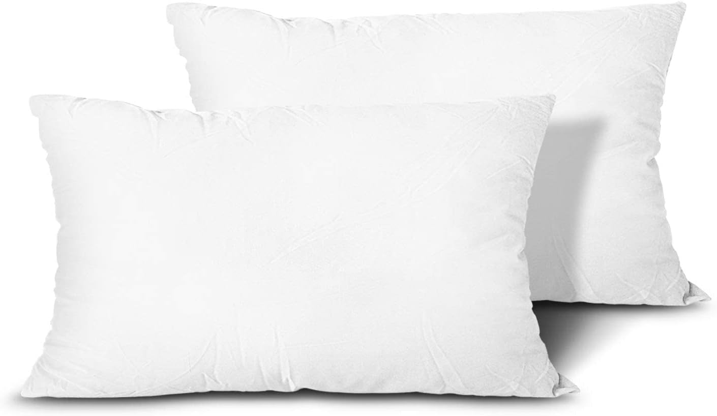 Throw Pillow Inserts, Set of 2 Lightweight down Alternative Polyester Pillow, Couch Cushion, Sham Stuffer, Machine Washable. (White, 12X20)