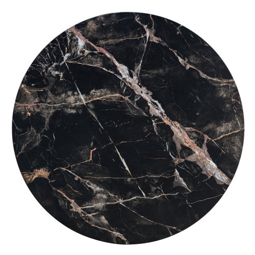 Round Marble Top Cocktail Table, 31.5 Inch Black Finish