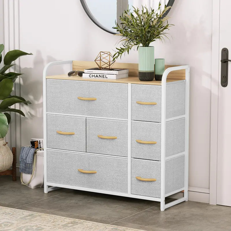 【Deals for You Days】Yitahome Dresser with 7 Drawers Storage Tower, Organizer Unit for Bedroom, Living Room, Hallway, Closets & Sturdy Steel Frame, Wooden Top & Easy Pull Fabric Bins, Grey