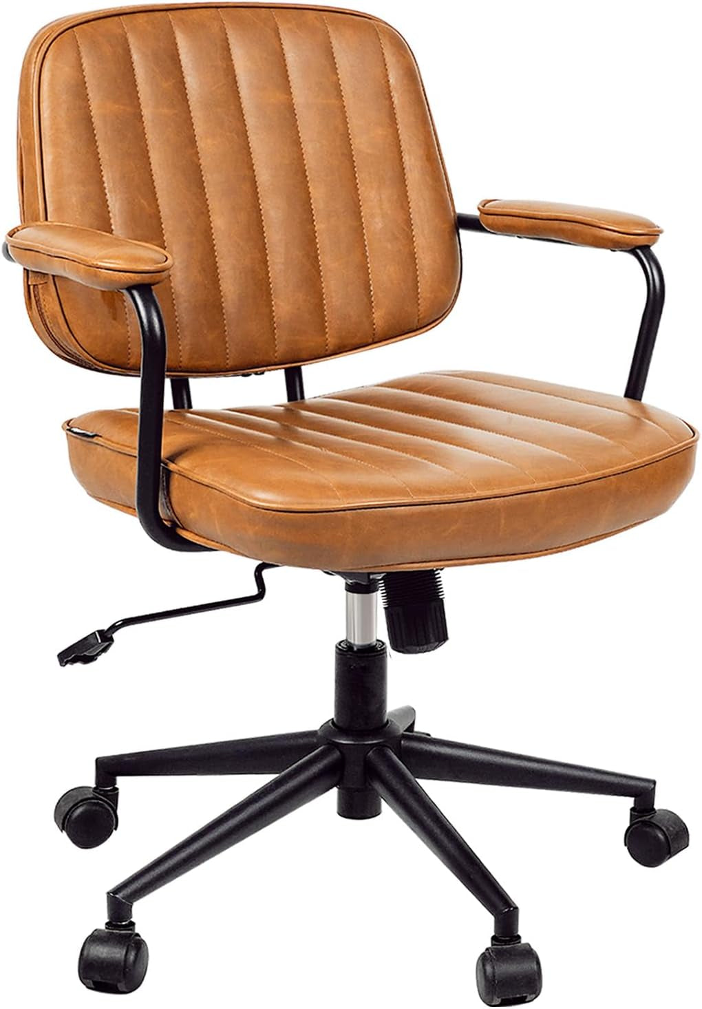 Brown Desk Chair With Wheels and Adjustable Armrests