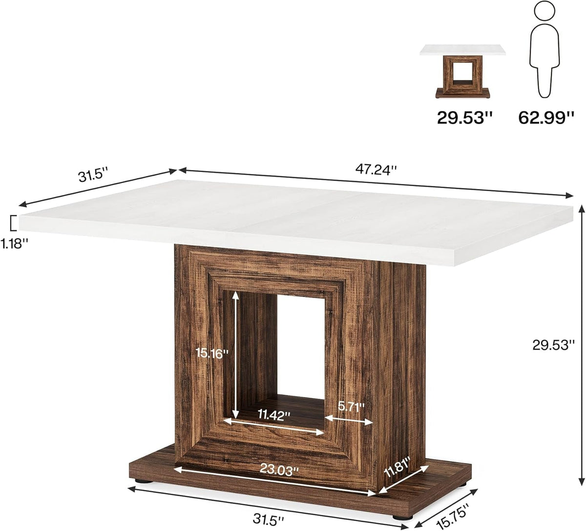 47 Inch Pedestal Dining Table for Small Kitchens and Nooks