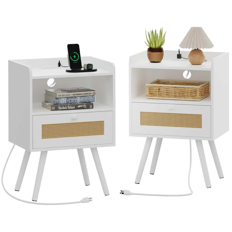 SUPERJARE Nightstands Set of 2 with Charging Station