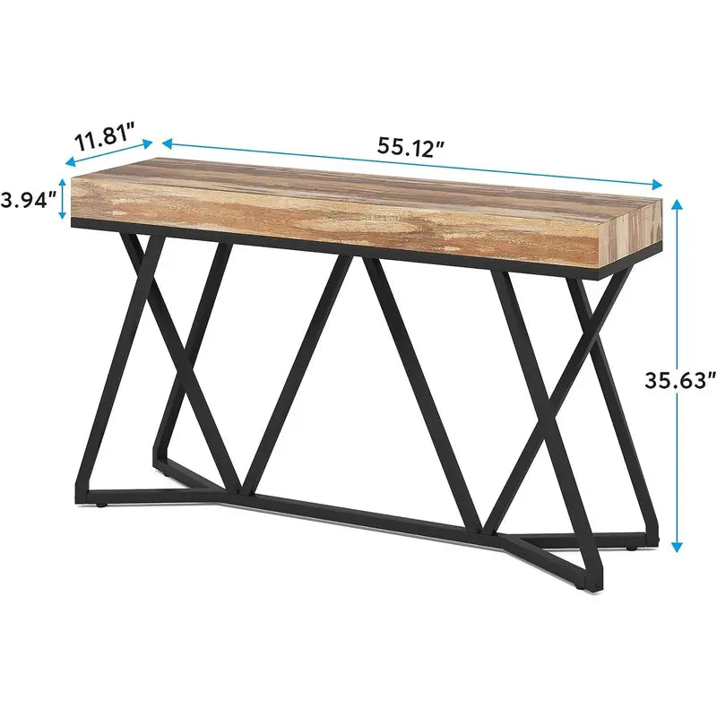 55" Farmhouse Console Table with Unique Metal Base