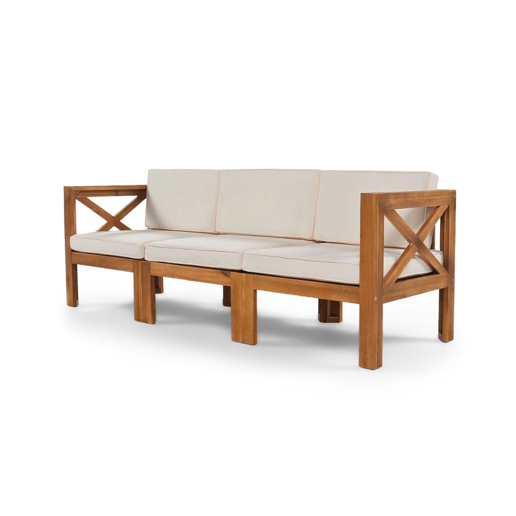 three-seat armless sofa configuration with cushions