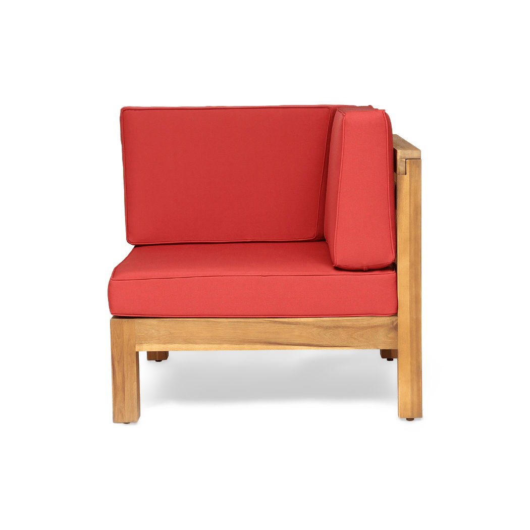Red corner seat of the acacia sectional, angled front view