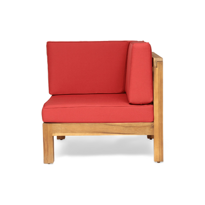 Red corner seat of the acacia sectional, angled front view