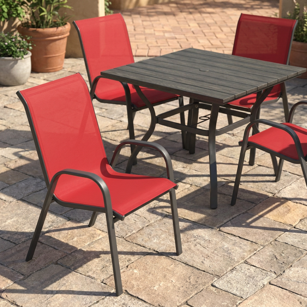 5-piece patio dining set, red, environmental
