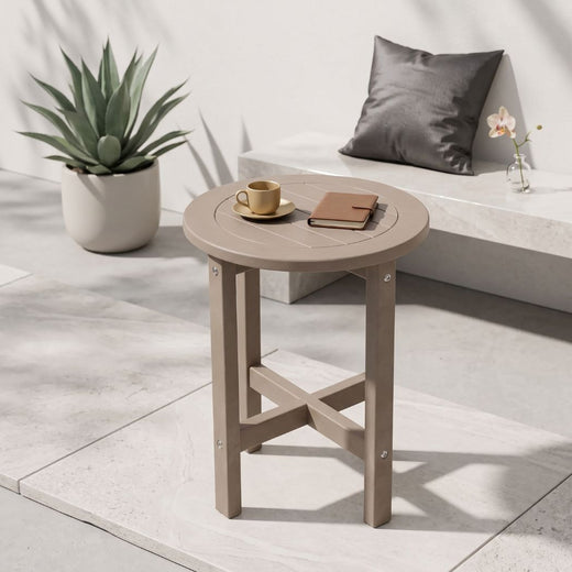 Verde Luxe HDPE 16-Inch Round Patio Accent Table Slatted