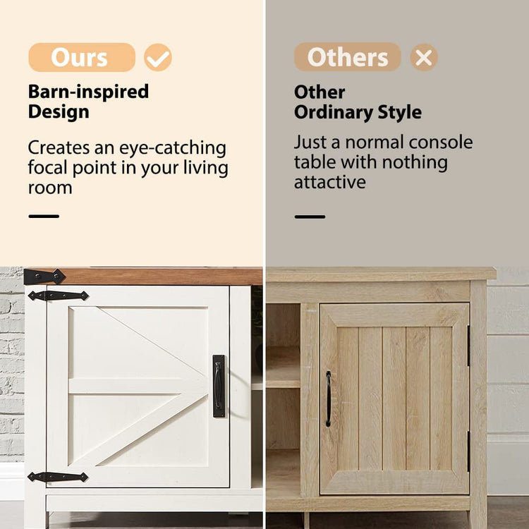 Comparison of barn-inspired design console table with other ordinary style table.