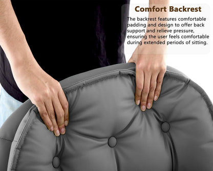 Armless gray office desk chair with cushioned back and large caster wheels for smooth mobility across surfa (feature callout)
