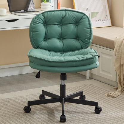 tufted PU leather task chair with five star base, wide seat