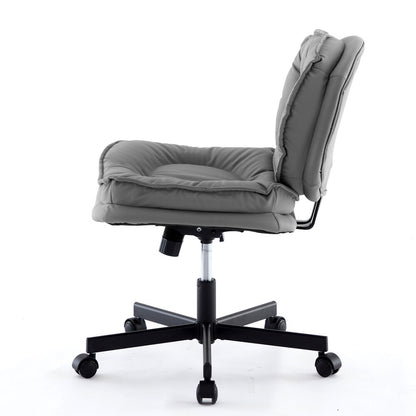 Armless office desk chair with oversized caster wheels, cushioned seat, and a five-star base for easy mobility (plain studio)