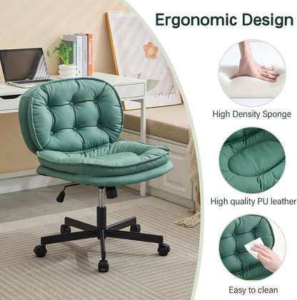 Armless teal office chair with oversized caster wheels for smooth mobility across carpet, tile, and wood (feature callout)