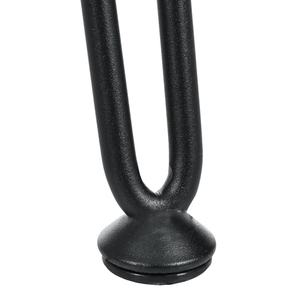 Black metal curtain rod finial on a white background