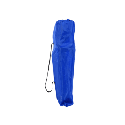 Blue carry bag for a two-person portable outdoor chair with removable sun umbrella.