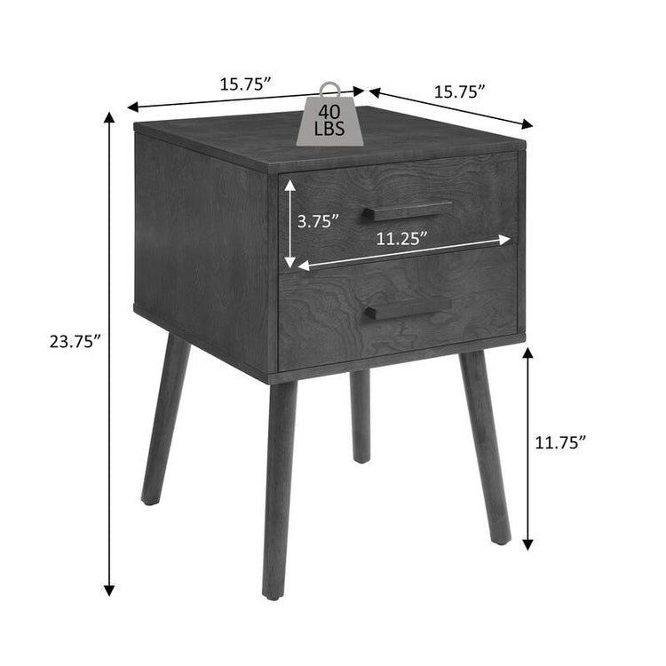 Blue finish modern classic end table nightstand with two drawers and tapered legs