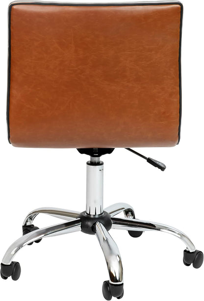 Brown vinyl office task chair with chrome frame, ribbed upholstery and five-star wheeled base (plain studio)