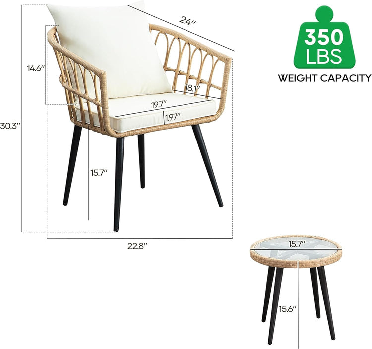 Chair with dimensions and weight capacity label on a white background