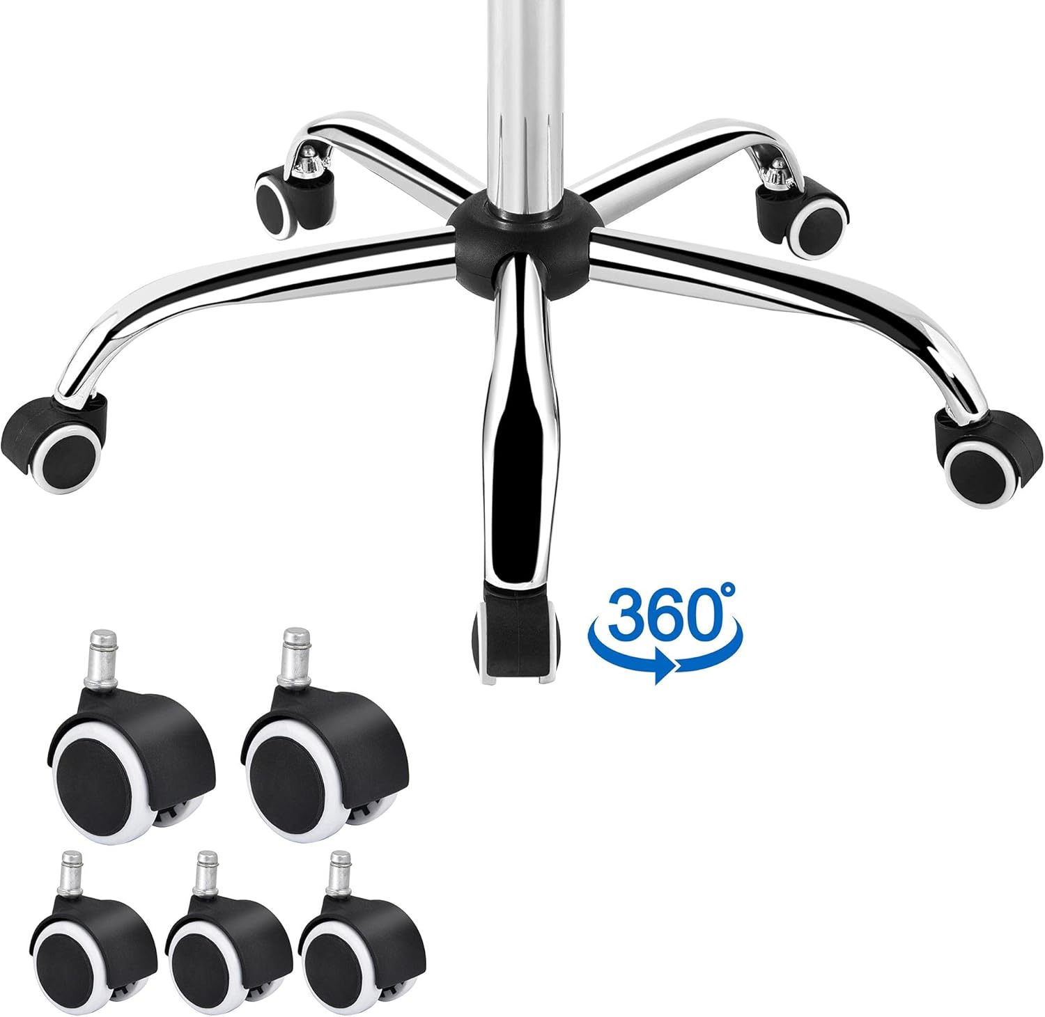 Chrome five-star chair base with black casters for Dark Brown Modern Faux Leather Mid-Back Office Chair Ergo.