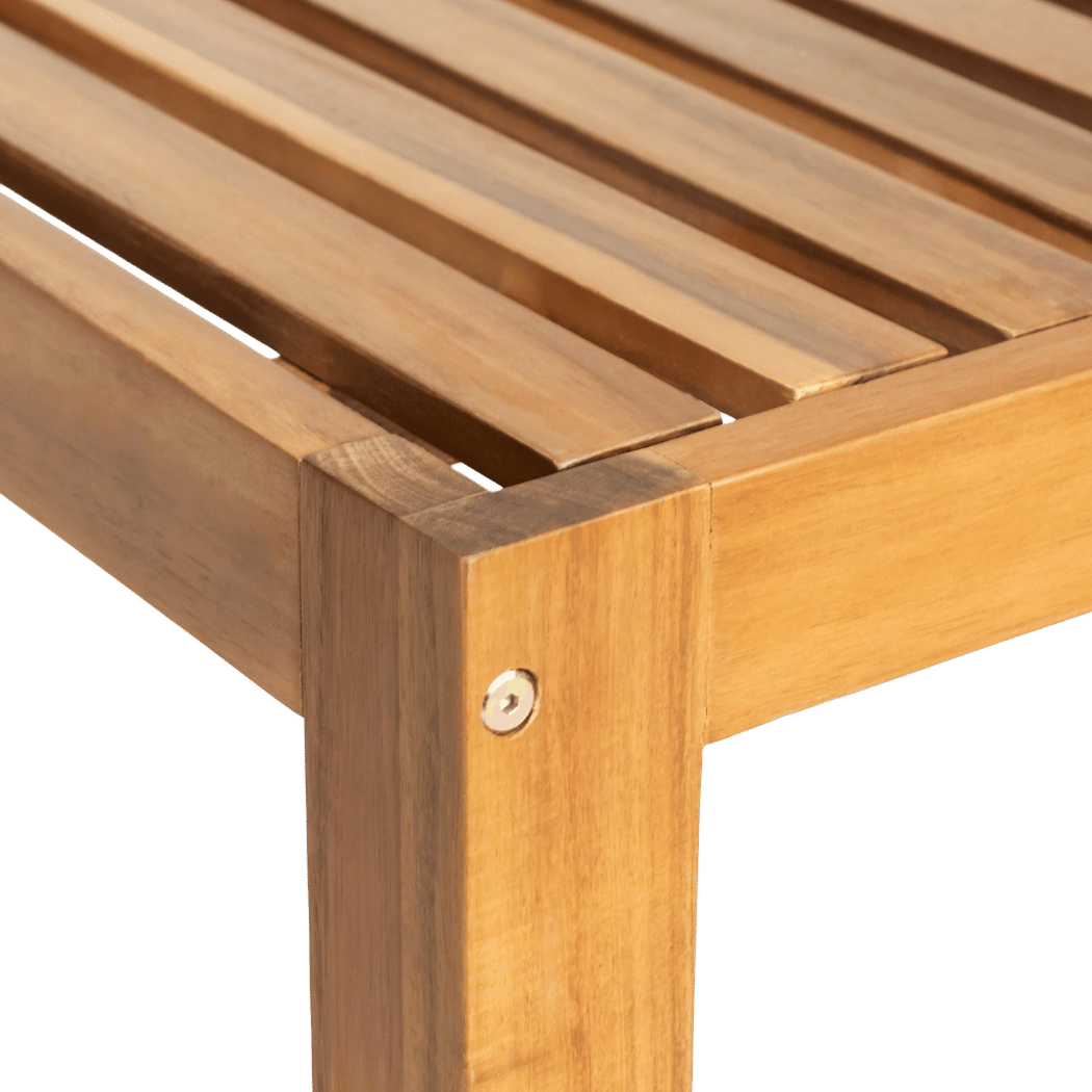 close-up of acacia tea table corner joinery (close-up detail)