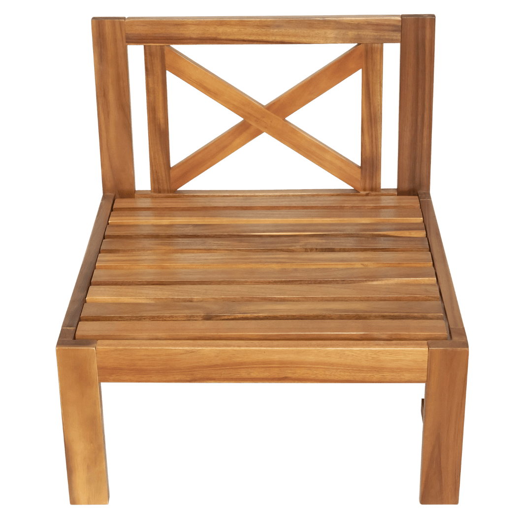 acacia wood corner sofa frame, front detail (close-up detail)