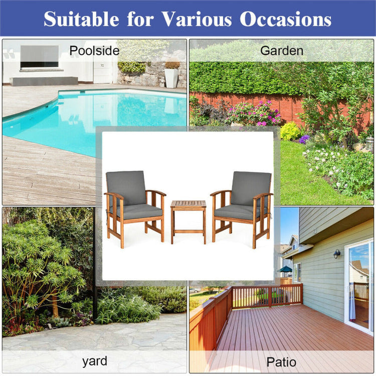 Collage of outdoor furniture set in various settings including poolside, garden, yard, and patio.