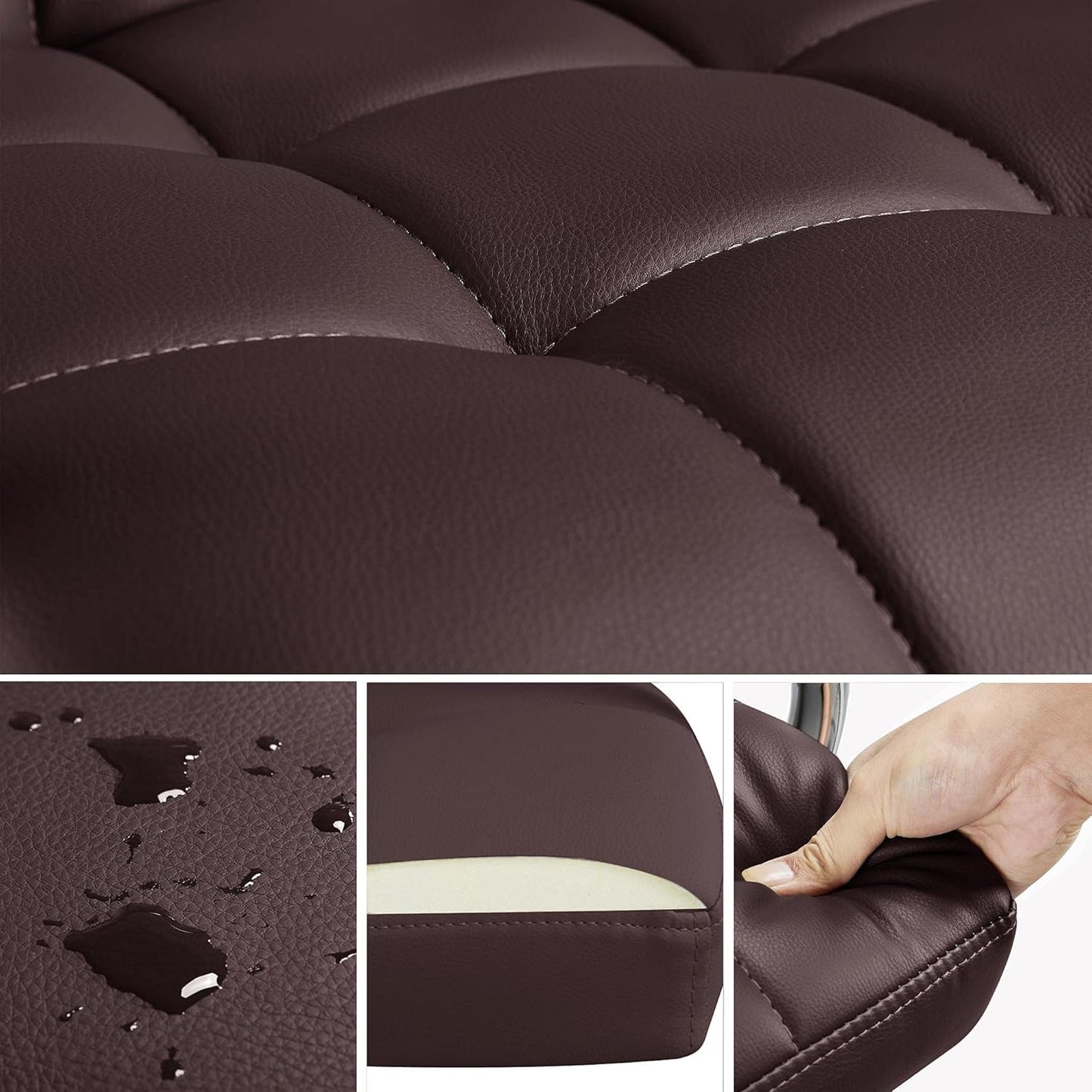 Dark brown faux leather mid-back ergonomic Ergo chair with plush padding and contoured back.