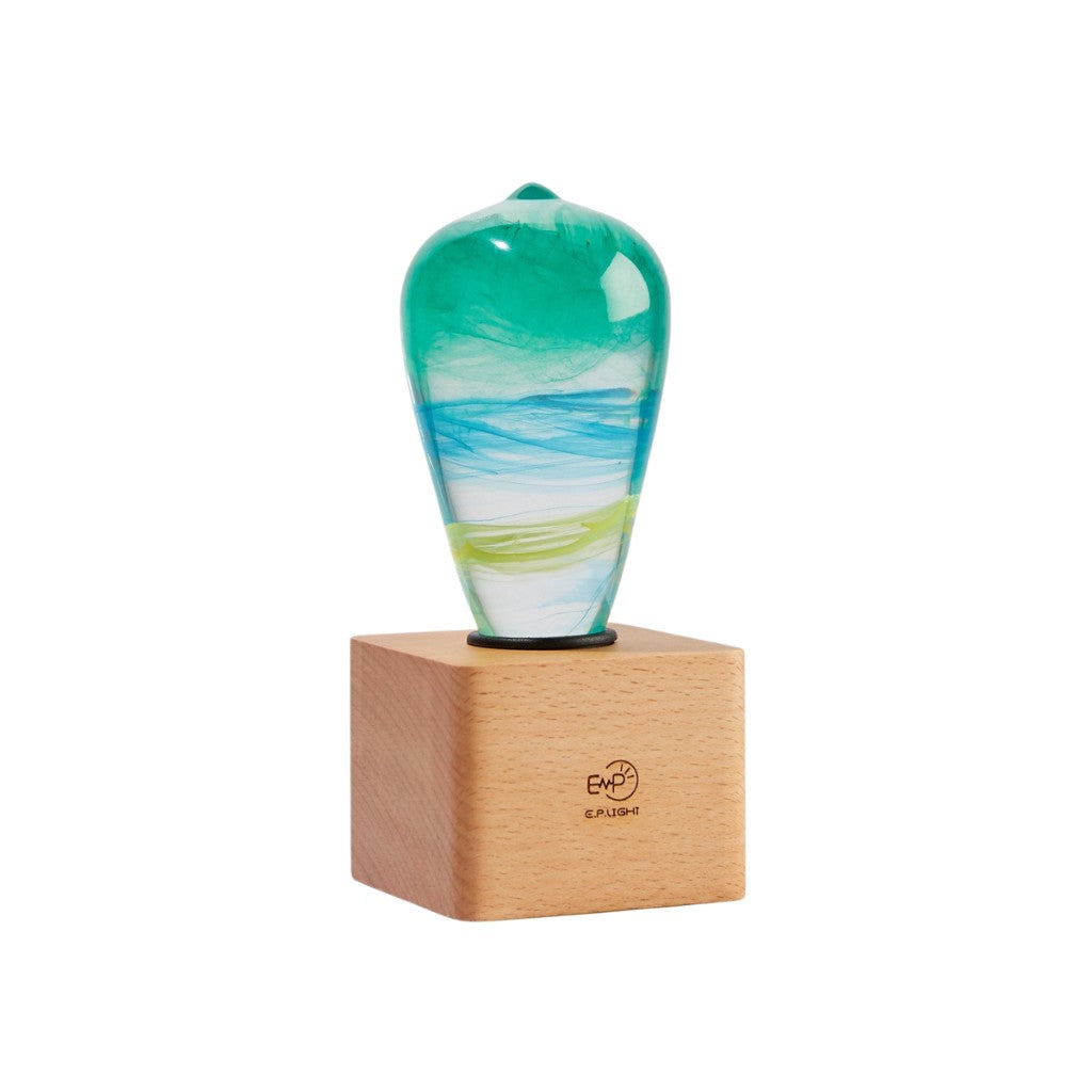 Decorative Glass Vase With a Wooden Base on a White Background