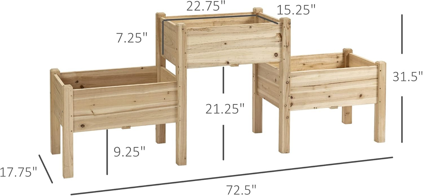 Dimensions of wooden planters on a white background