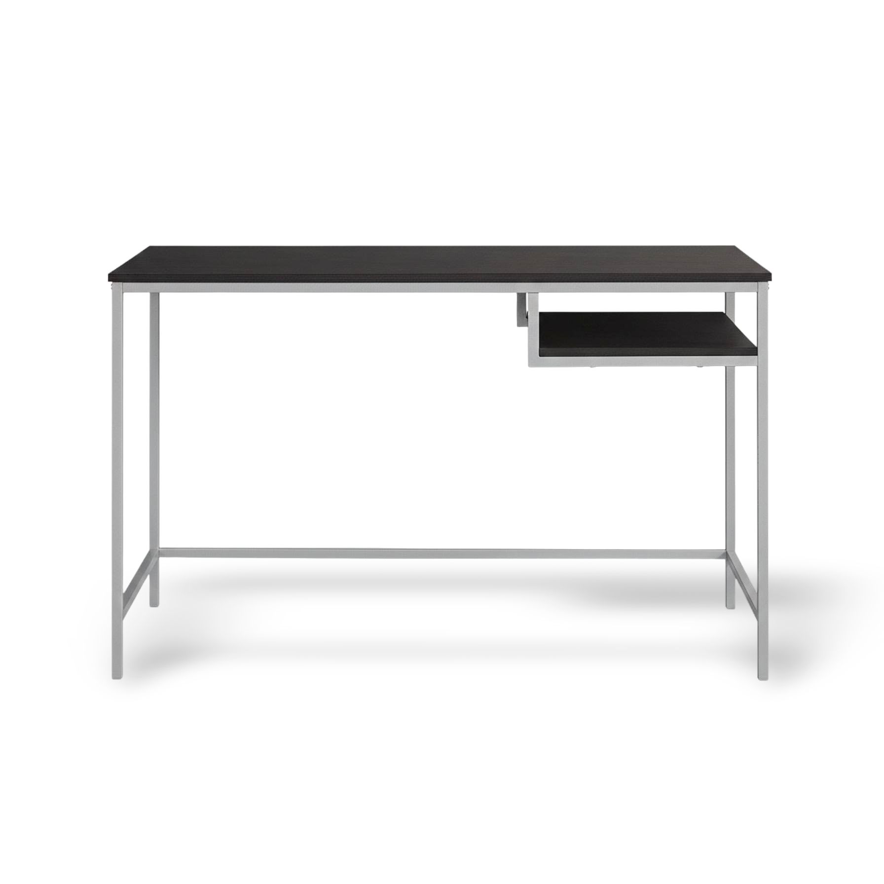 Durable 30-inch white MDF and white metal computer desk with integrated right-side shelf.