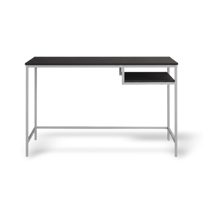 White MDF metal-frame computer desk on a #f3f3f3 studio background