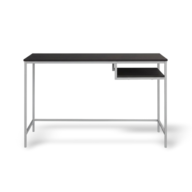 Durable 30-inch white MDF and white metal computer desk with integrated right-side shelf.