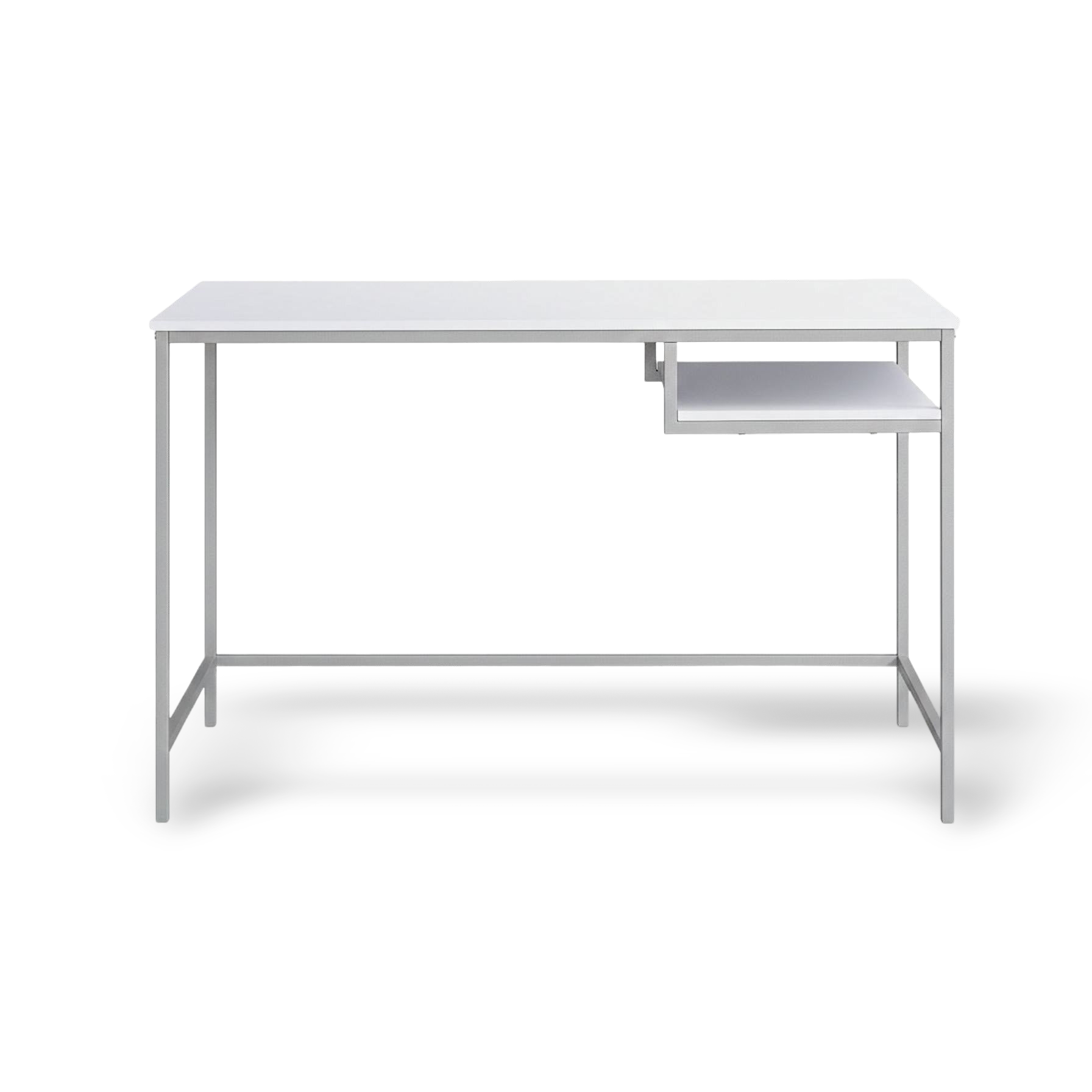 Durable 30-inch white MDF and white metal computer desk with integrated right-side shelf for home office