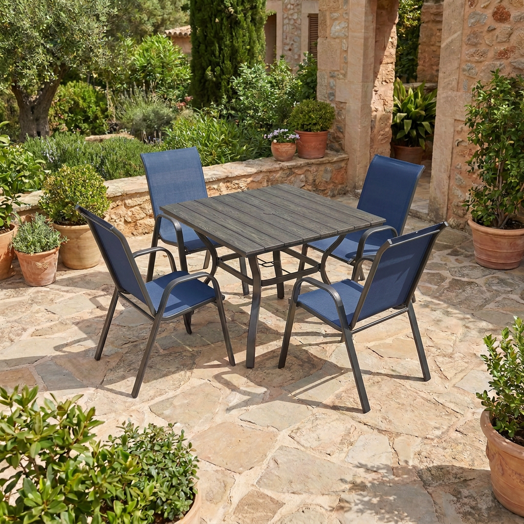 5-piece patio dining set, navy blue, environmental