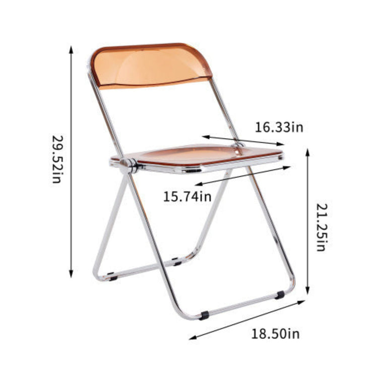 Folding chair with dimensions labeled on a white background