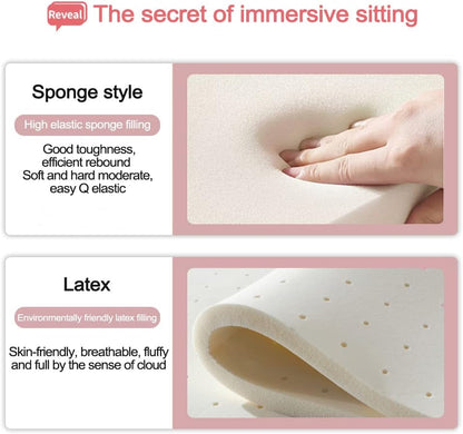 Infographic illustrating sponge-style high-elastic foam and latex cushion fillings (feature callout)