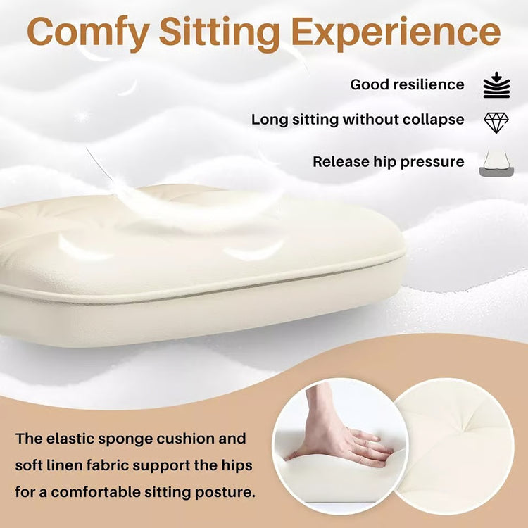 Leather desk chair cushion with elastic sponge and soft linen fabric for comfortable, hip-supporting seating.