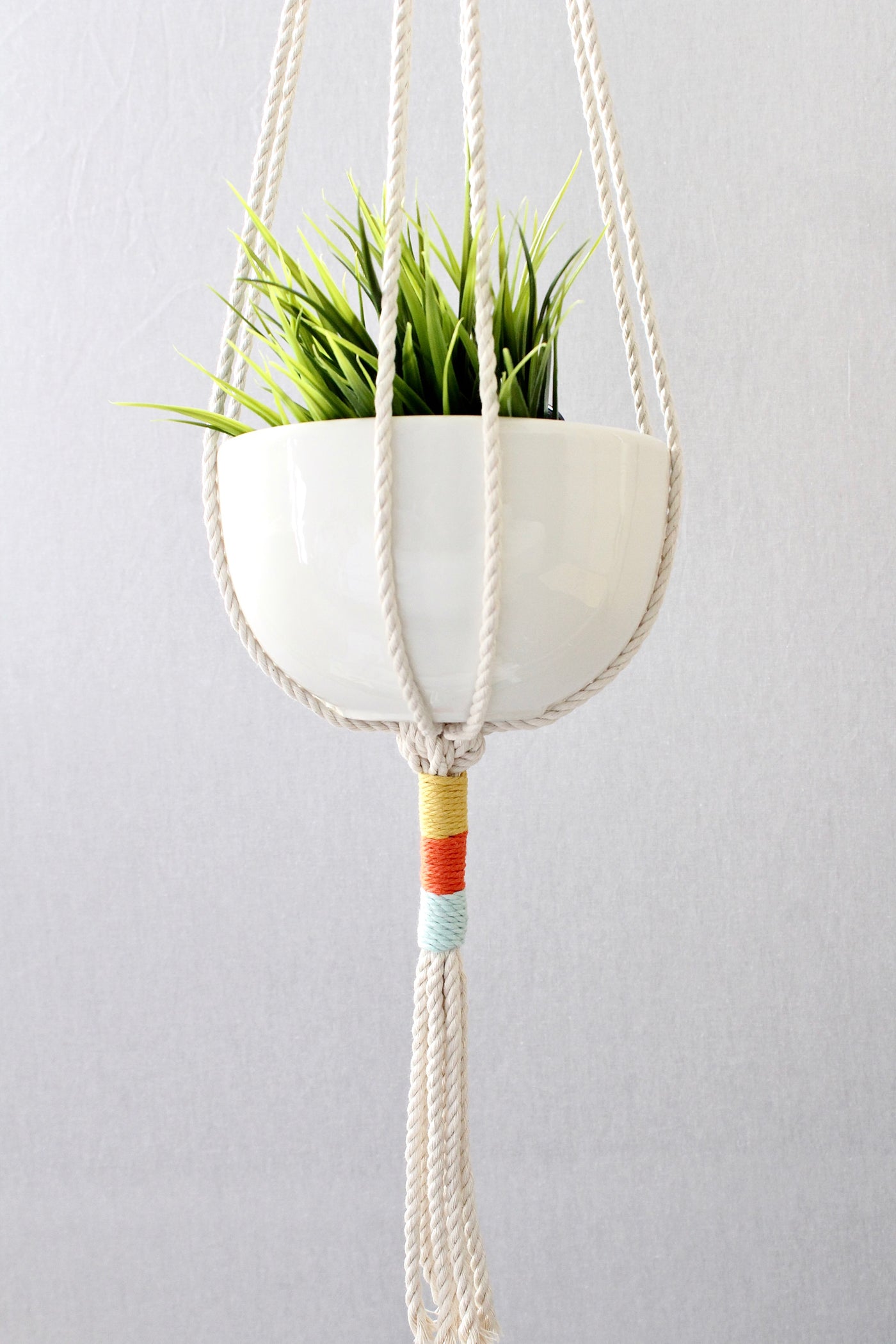 Macrame Plant Hanger Color Block Handcrafted Cotton Rope
