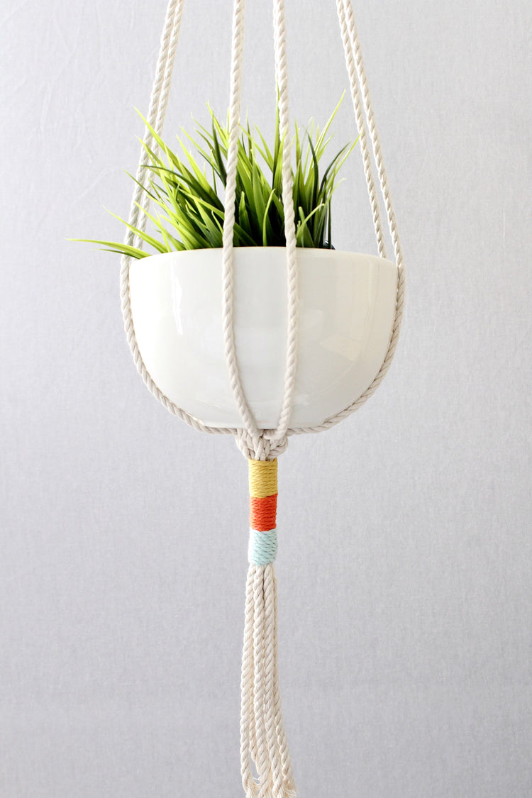 Macrame Plant Hanger Color Block Handcrafted Cotton Rope