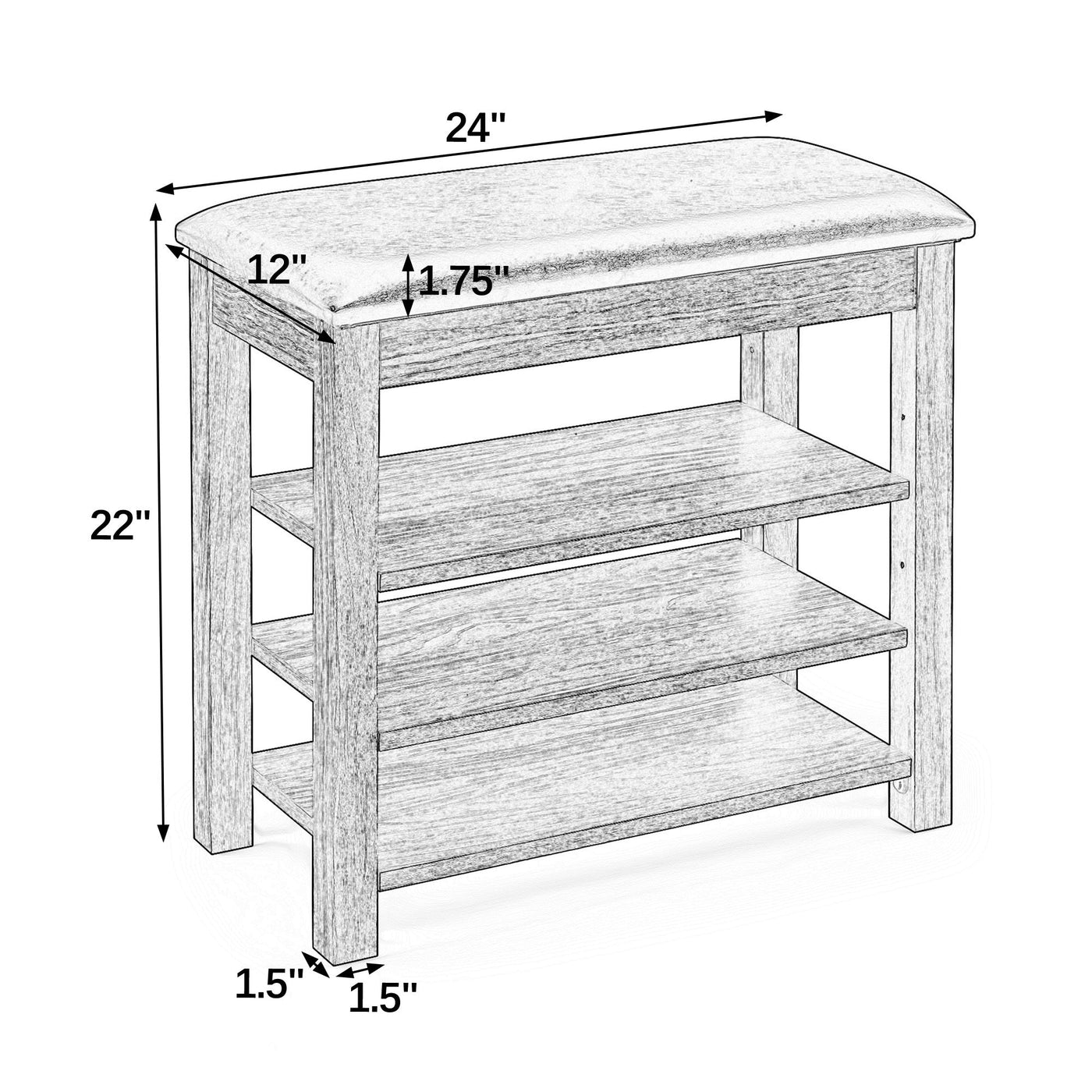 Measurement diagram of a wooden side table with dimensions labeled.