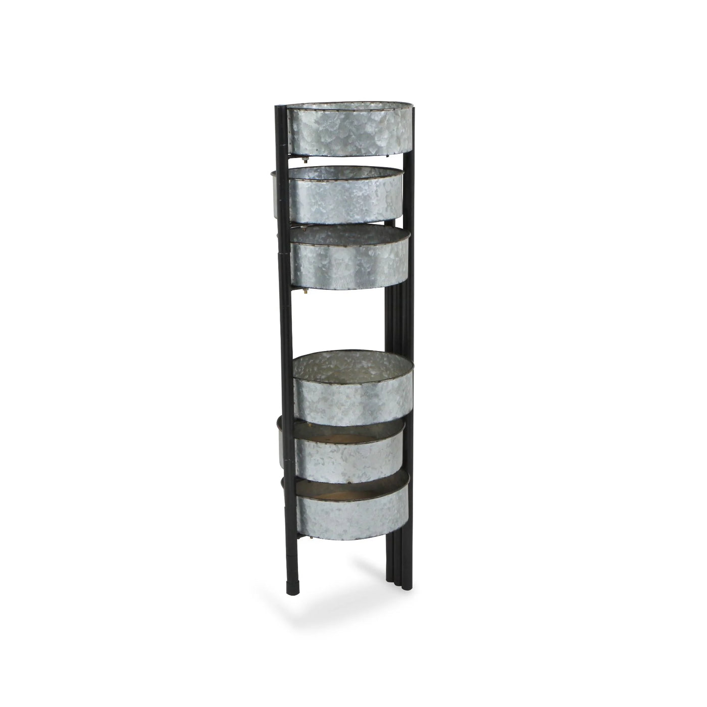Metal plant stand with three tiers on a white background