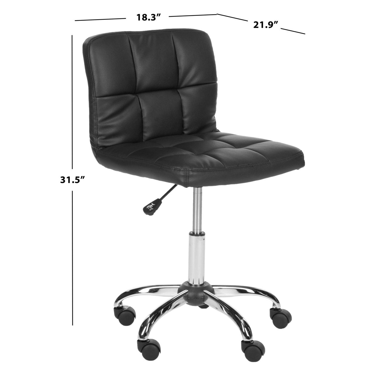 Modern Black Faux Leather Cushion Desk Chair with Bauhaus-inspired comfort and quilted upholstery on chrome base.