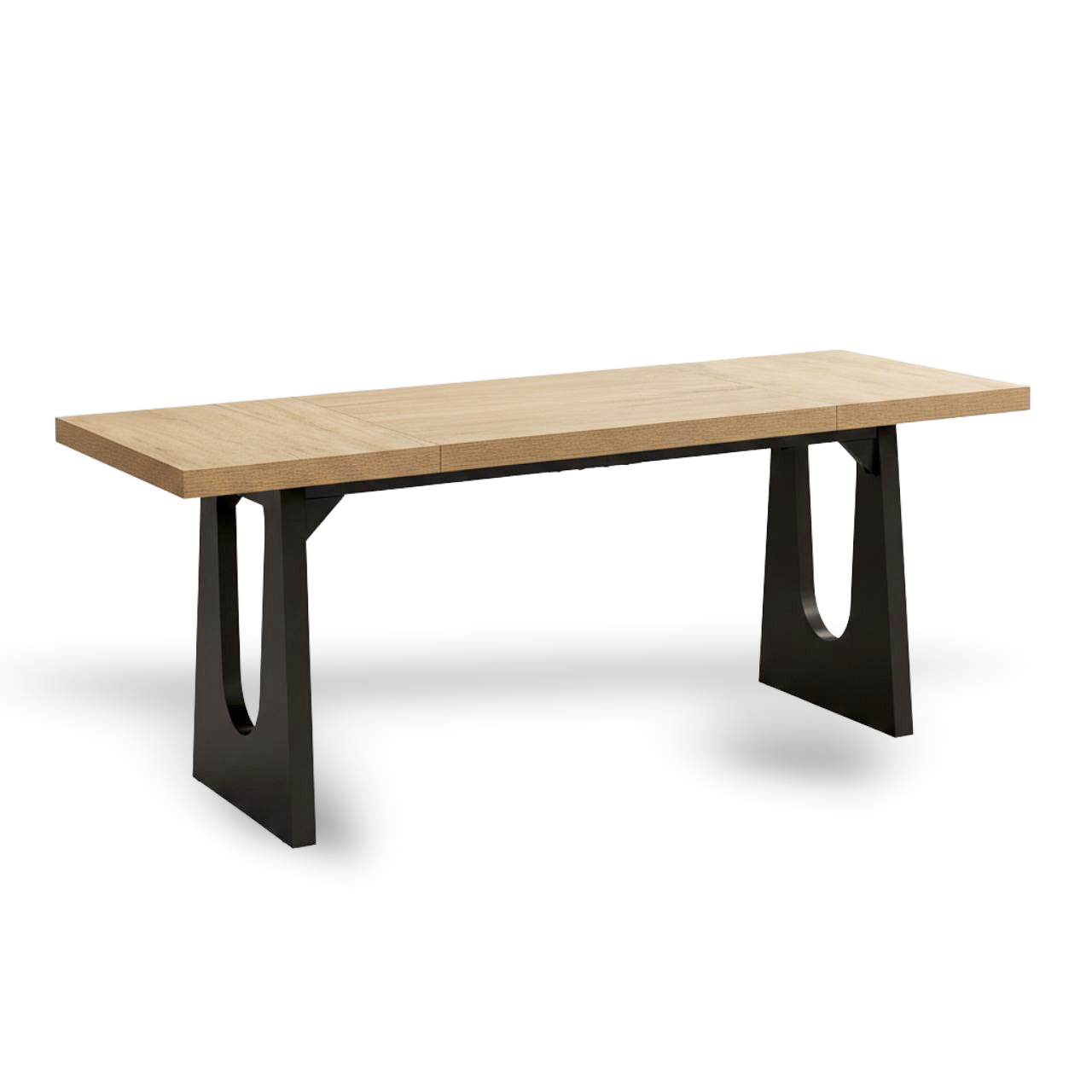 Oak & Black 8-Seat Rustic Dining Table, 70.9 inches, oak top with black metal legs.