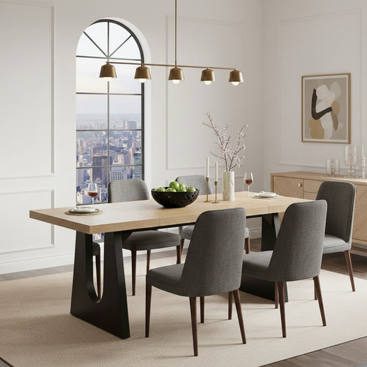 Oak & Black 70.9-Inch Dining Table with Metal Legs
