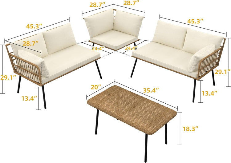 Outdoor furniture set with dimensions labeled on a white background