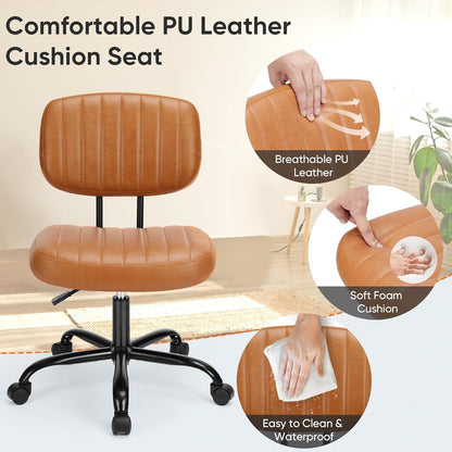 SWEETCRISPY PU Leather Low Back Task Chair Cushioned Seat with high-density foam and breathable PU leather (feature callout)