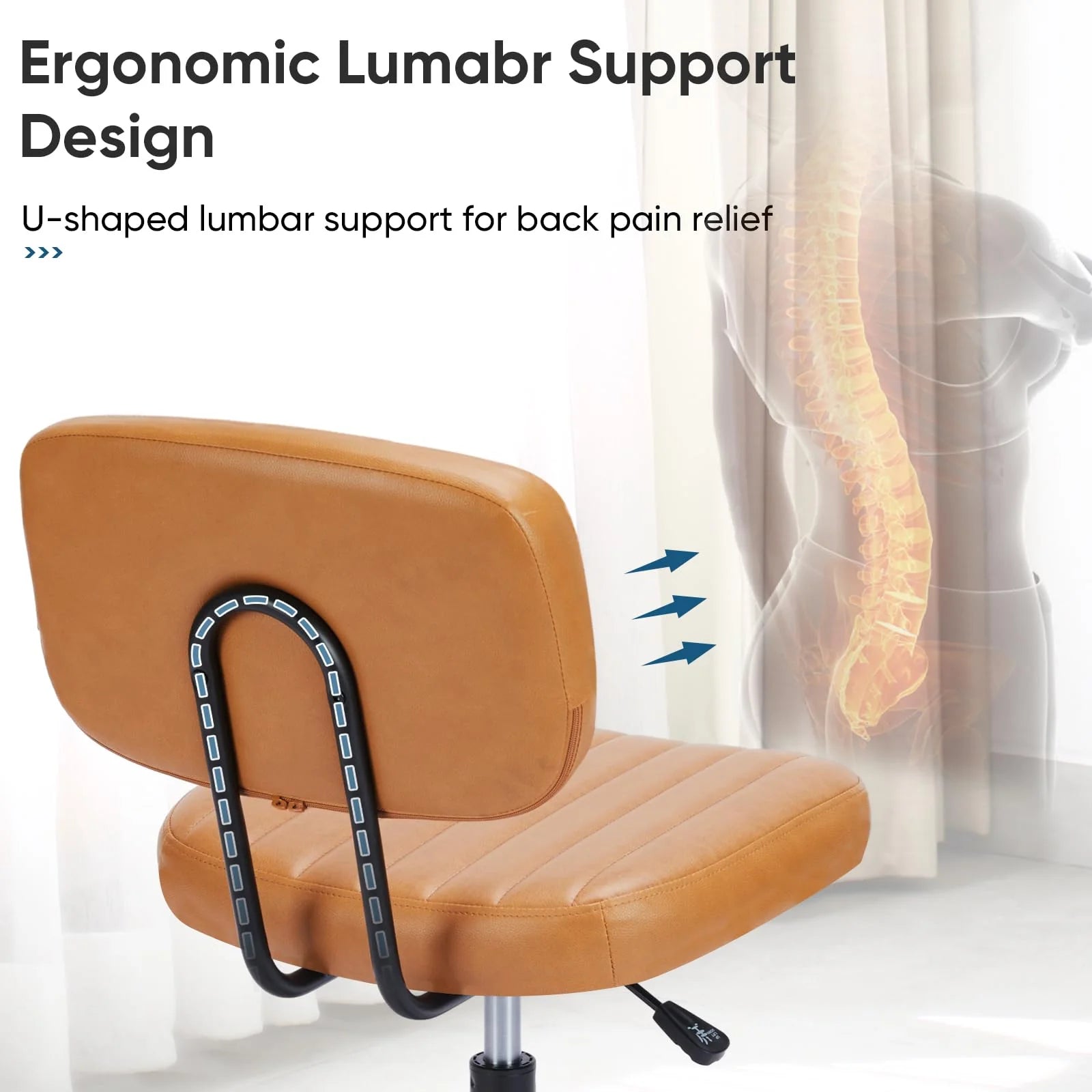 SWEETCRISPY PU Leather Low Back Task Chair with Cushioned Seat and U-shaped lumbar support.