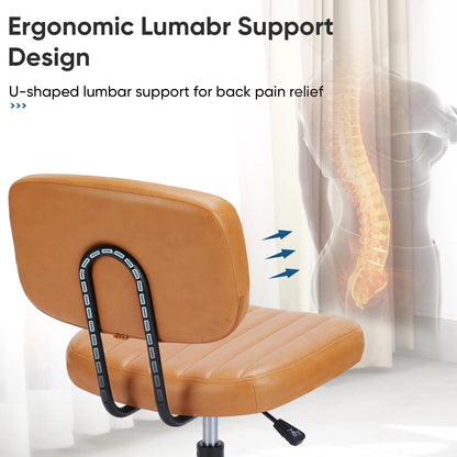 SWEETCRISPY PU Leather Low Back Task Chair with Cushioned Seat and U-shaped lumbar support (feature callout)