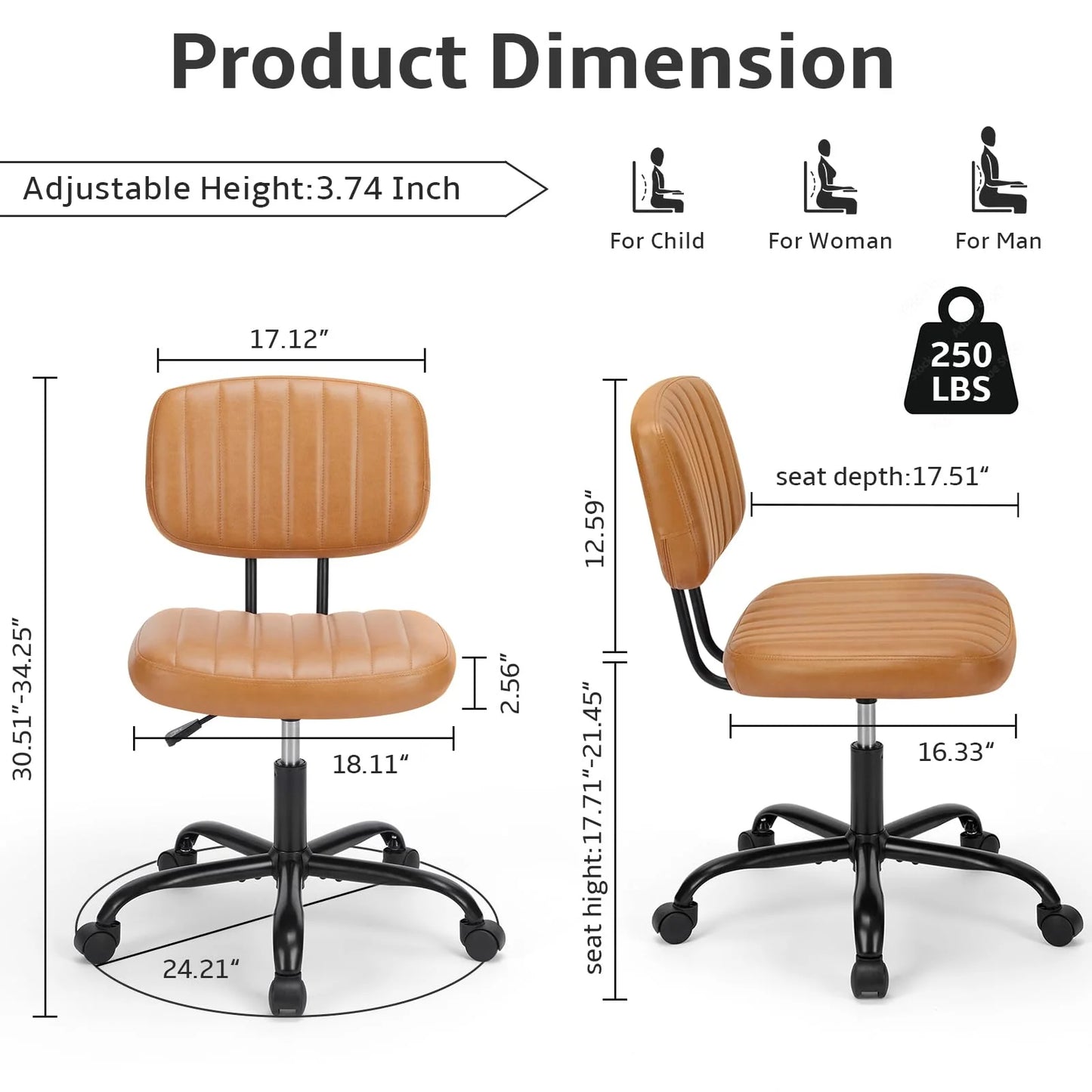 SWEETCRISPY PU Leather Low Back Task Chair with cushioned seat, ergonomic comfort, adjustable height.